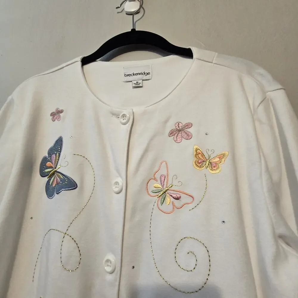 Breckenridge Embroidered Butterfly Cardigan Women MED Pastels Cottage Boho Fairy